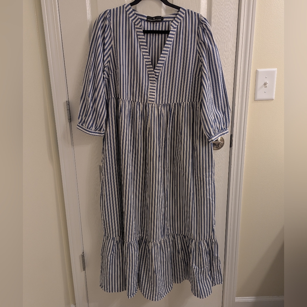 Tuckernuck Pomander Place Blue and White Striped Maxi Dress